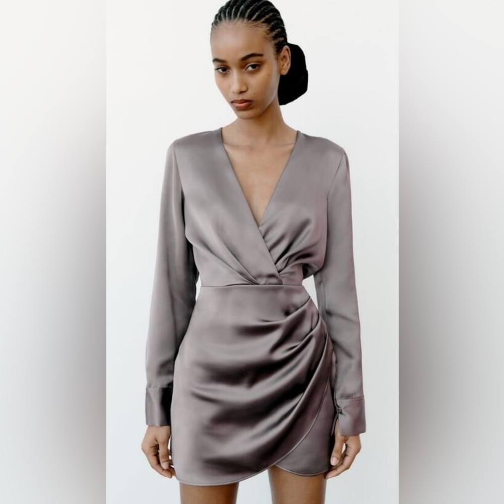 ZARA Satin Wrap Dress with long sleeves